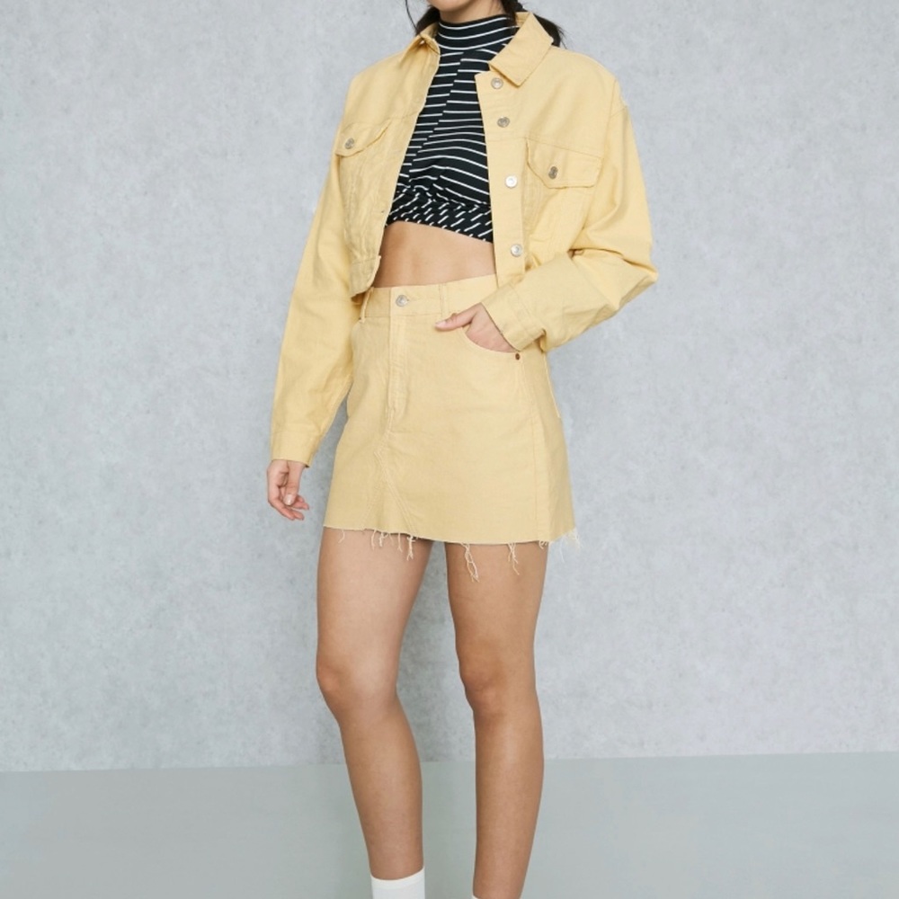 Topshop Moto Yellow Denim Skirt